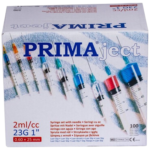 Seringi PC 2ml 23G Luer Slip cu ac Prima - 100buc